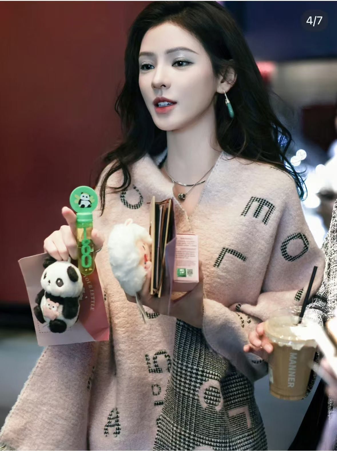 SCARF 194 CM IN LIGHT PINK MIX BLACK CASHMERE 390060 mysite