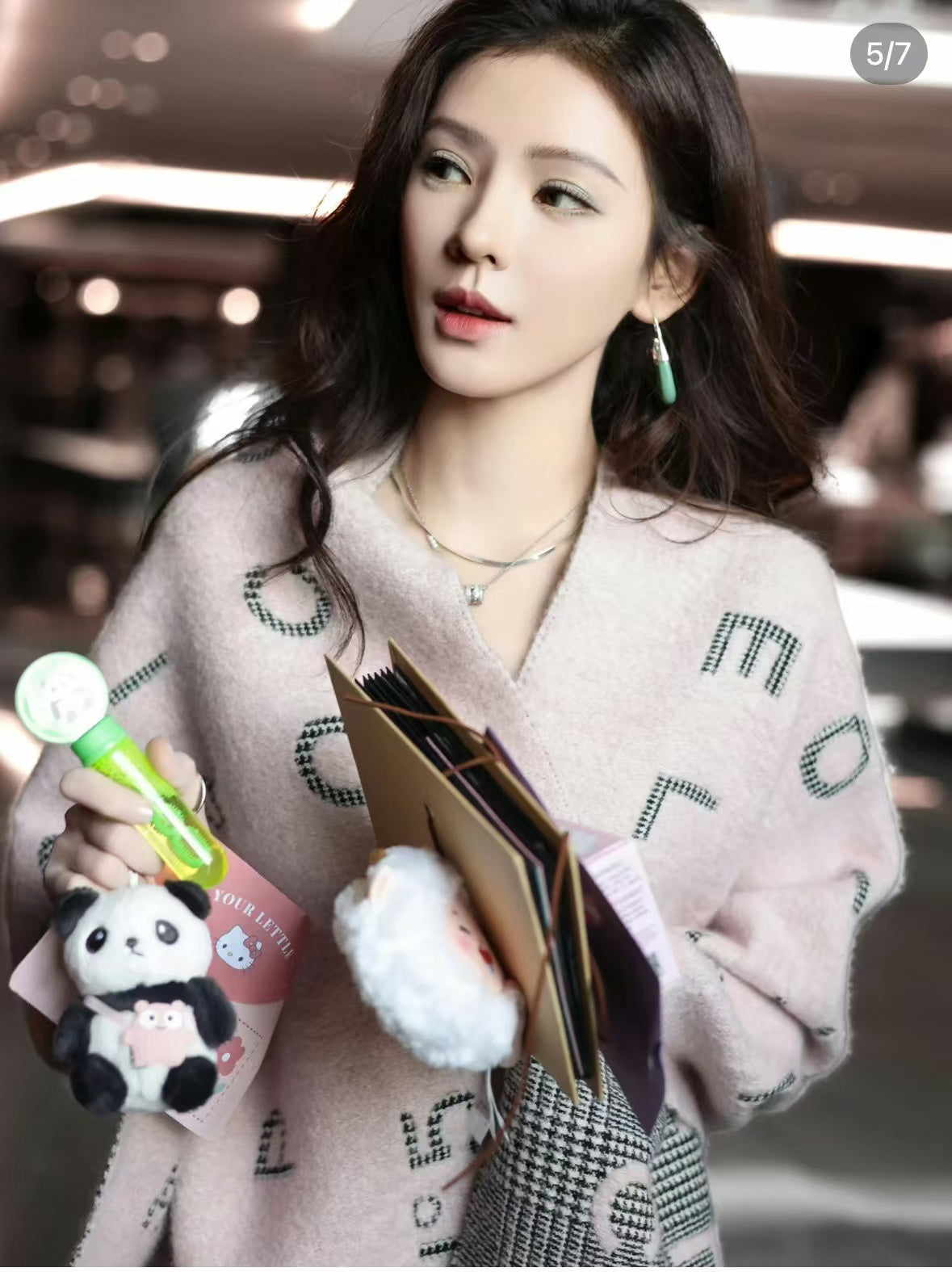 SCARF 194 CM IN LIGHT PINK MIX BLACK CASHMERE 390060 mysite