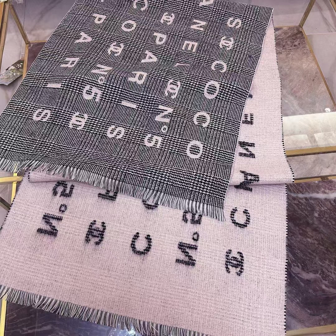 SCARF 194 CM IN LIGHT PINK MIX BLACK CASHMERE 390060 mysite