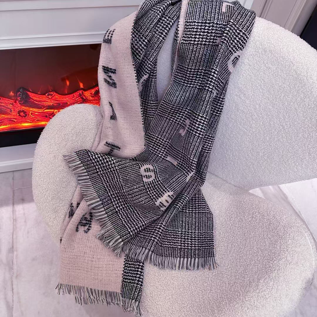 SCARF 194 CM IN LIGHT PINK MIX BLACK CASHMERE 390060 mysite