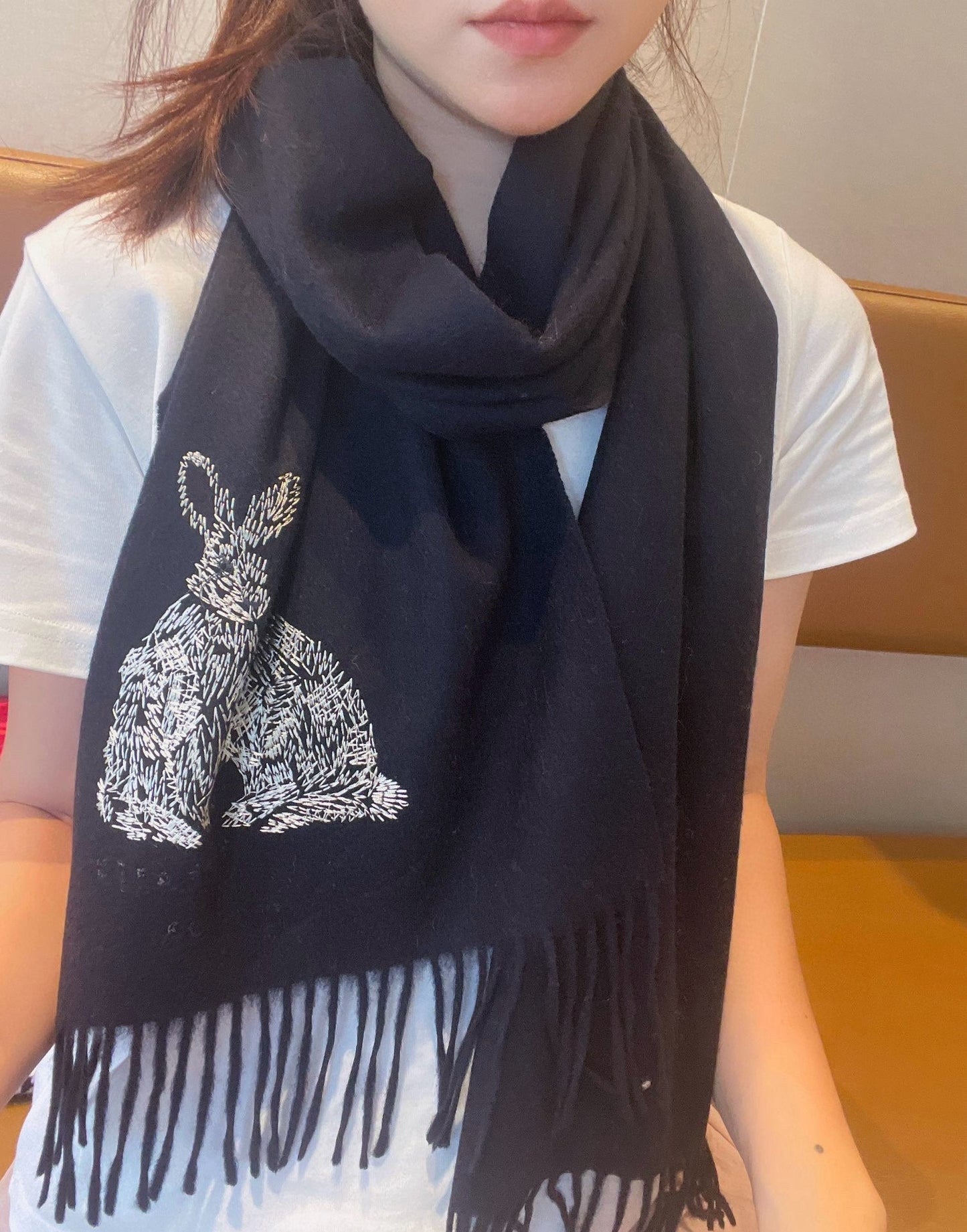HARE WOOL CASHMERE SCARF 180 CM BLACK 394452 mysite