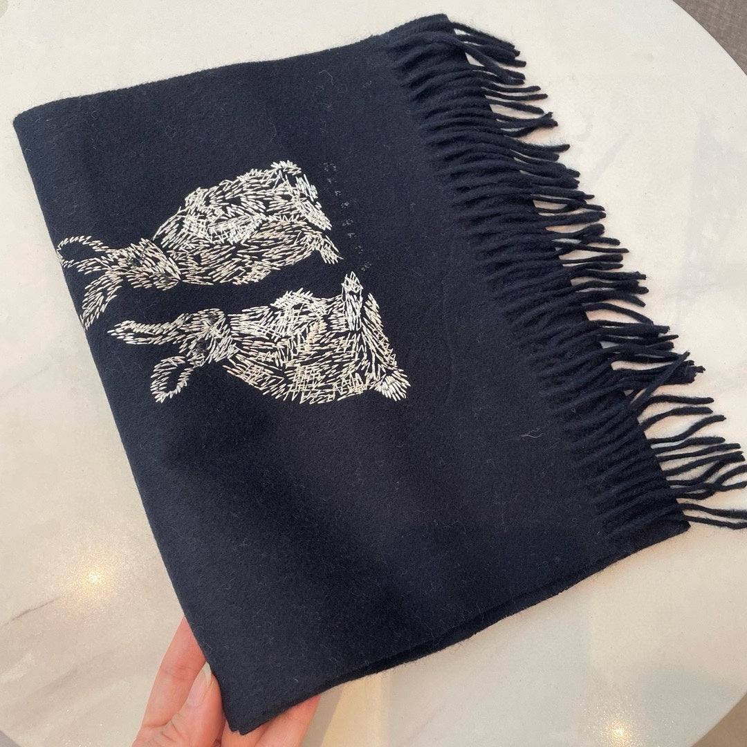 HARE WOOL CASHMERE SCARF 180 CM BLACK 394452 mysite