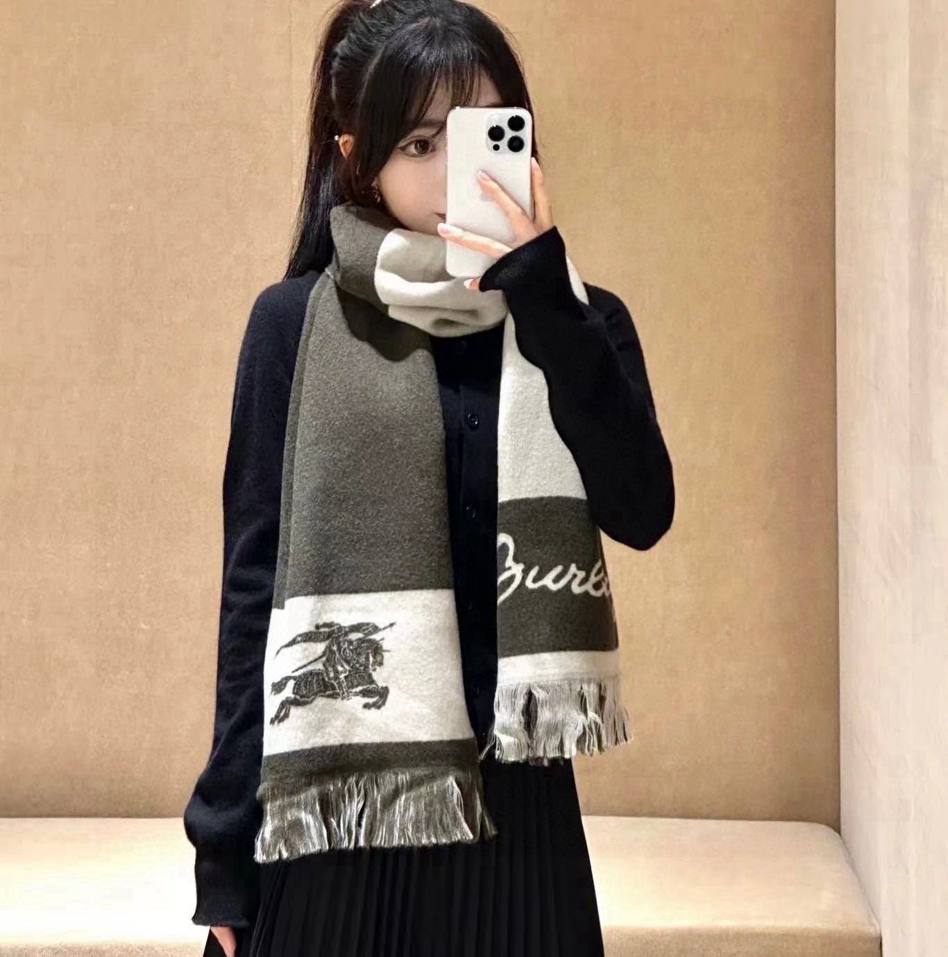 EKD LOGO SCARF 200 CM IN OLIVE GREEN MIX WHITE CASHMERE 396289 mysite