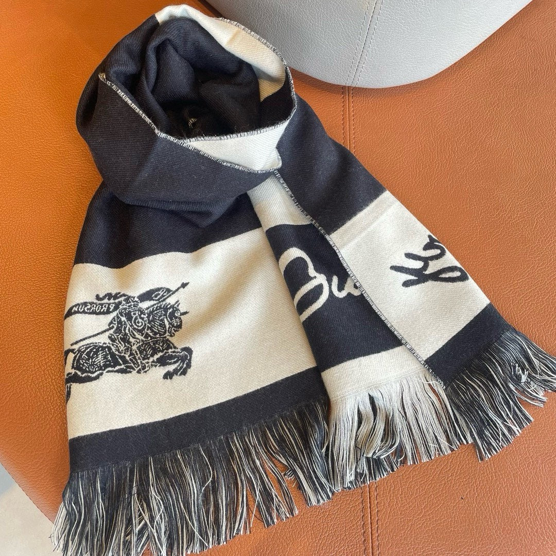 EKD LOGO SCARF 200 CM IN BLACK MIX WHITE CASHMERE 396290 mysite