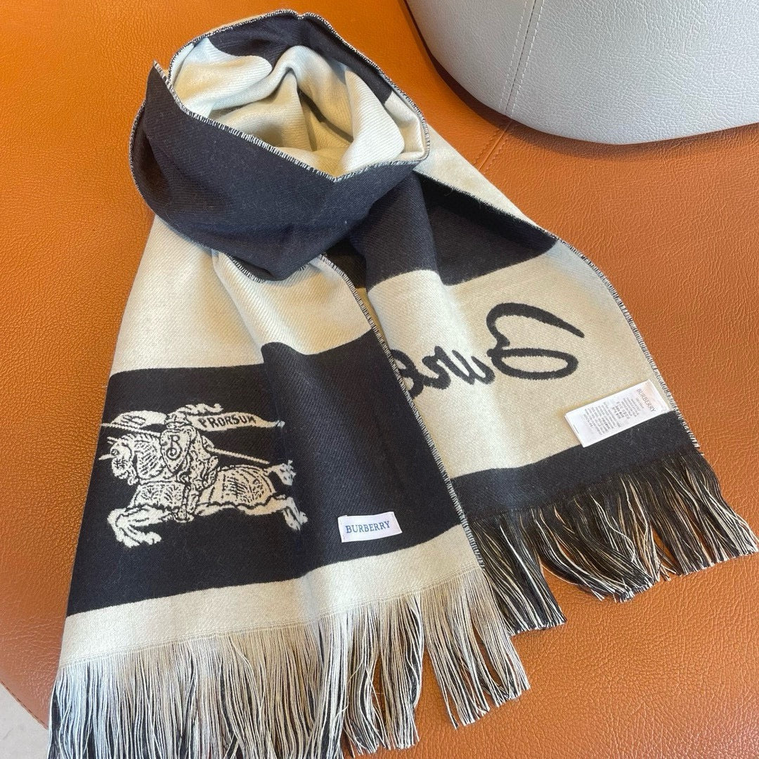 EKD LOGO SCARF 200 CM IN BLACK MIX WHITE CASHMERE 396290 mysite