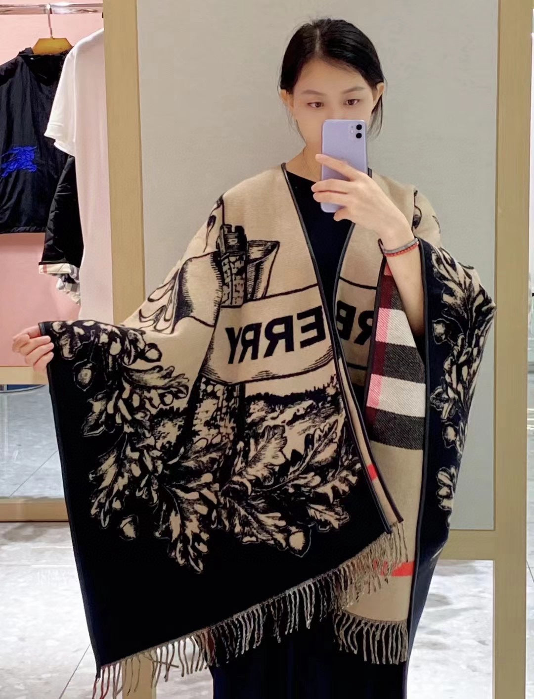 EQUESTRIAN KNIGHT WOOL CAPE 140 CM BEIGE MIX BLACK 403739 mysite