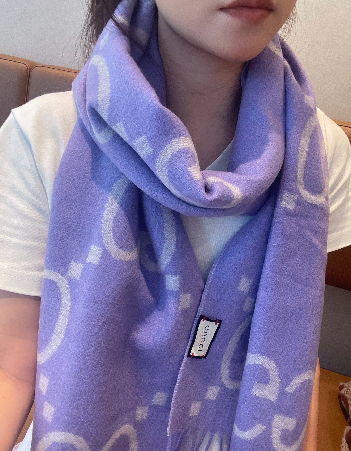GG JACQUARD PATTERN KNIT SCARF 195 CM WITH TASSELS AMETHYST PURPLE 403752 mysite