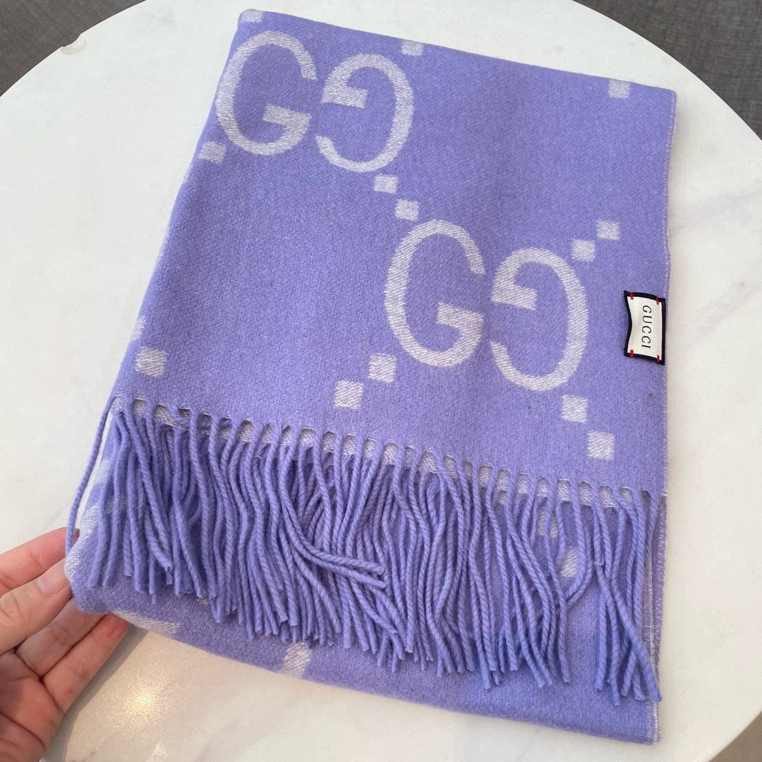 GG JACQUARD PATTERN KNIT SCARF 195 CM WITH TASSELS AMETHYST PURPLE 403752 mysite