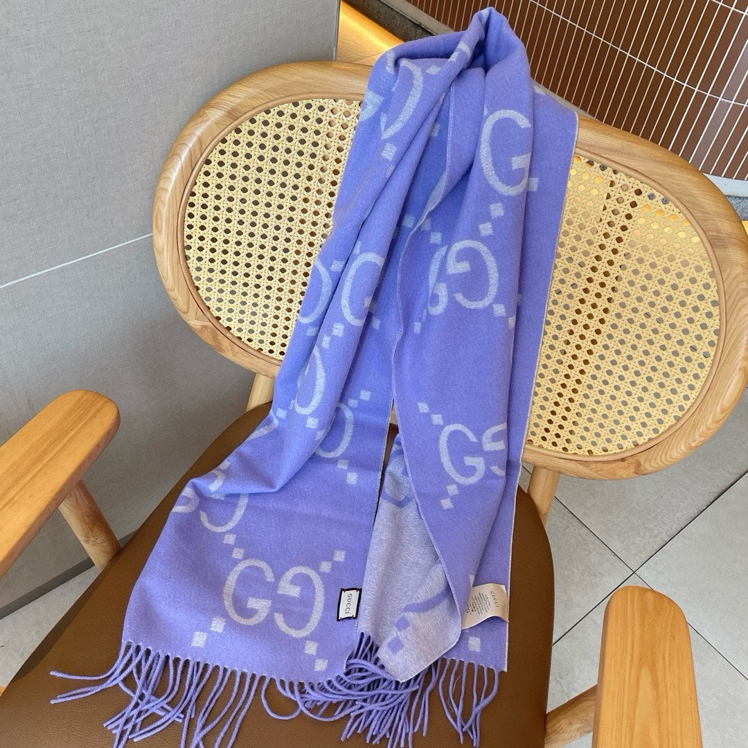 GG JACQUARD PATTERN KNIT SCARF 195 CM WITH TASSELS AMETHYST PURPLE 403752 mysite