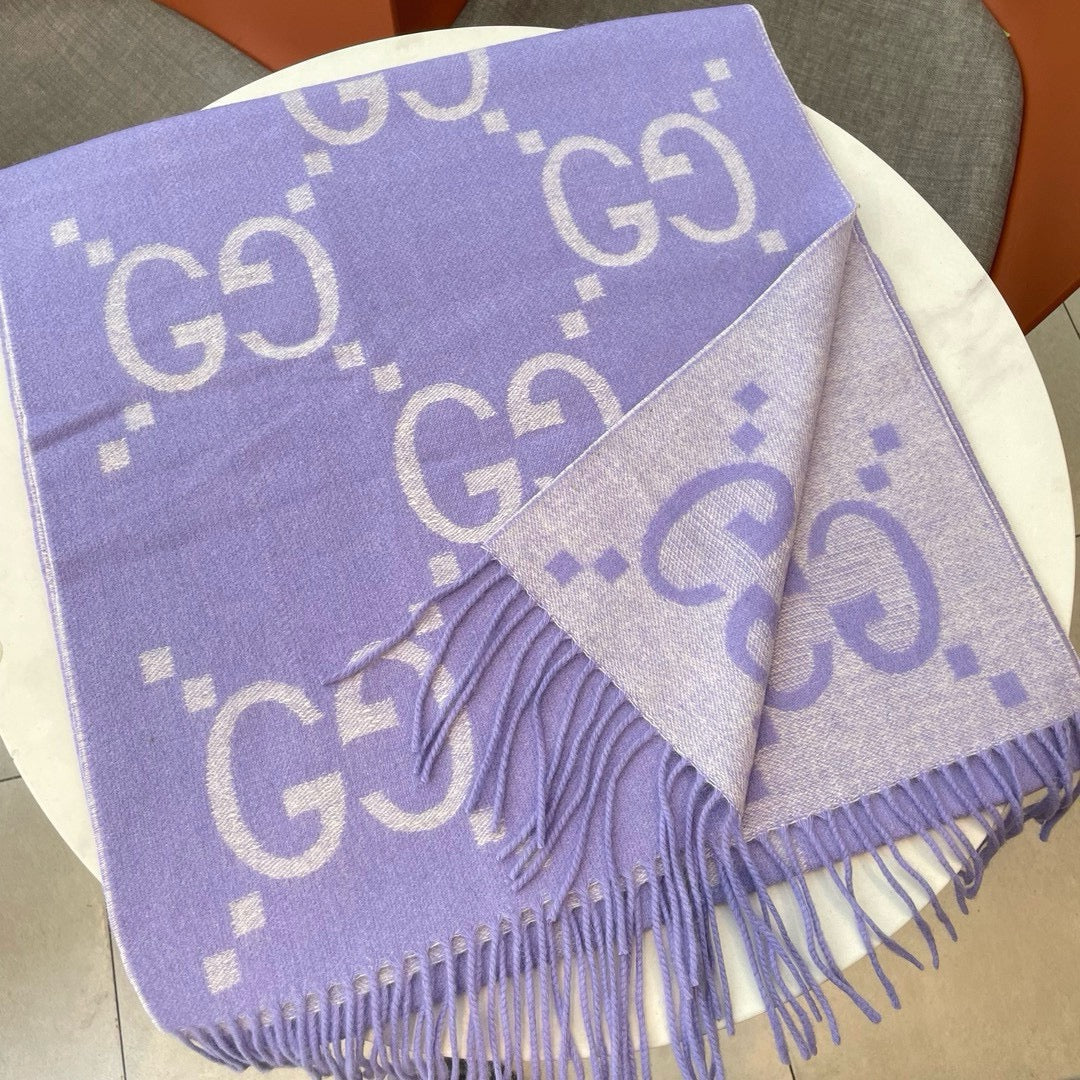 GG JACQUARD PATTERN KNIT SCARF 195 CM WITH TASSELS AMETHYST PURPLE 403752 mysite