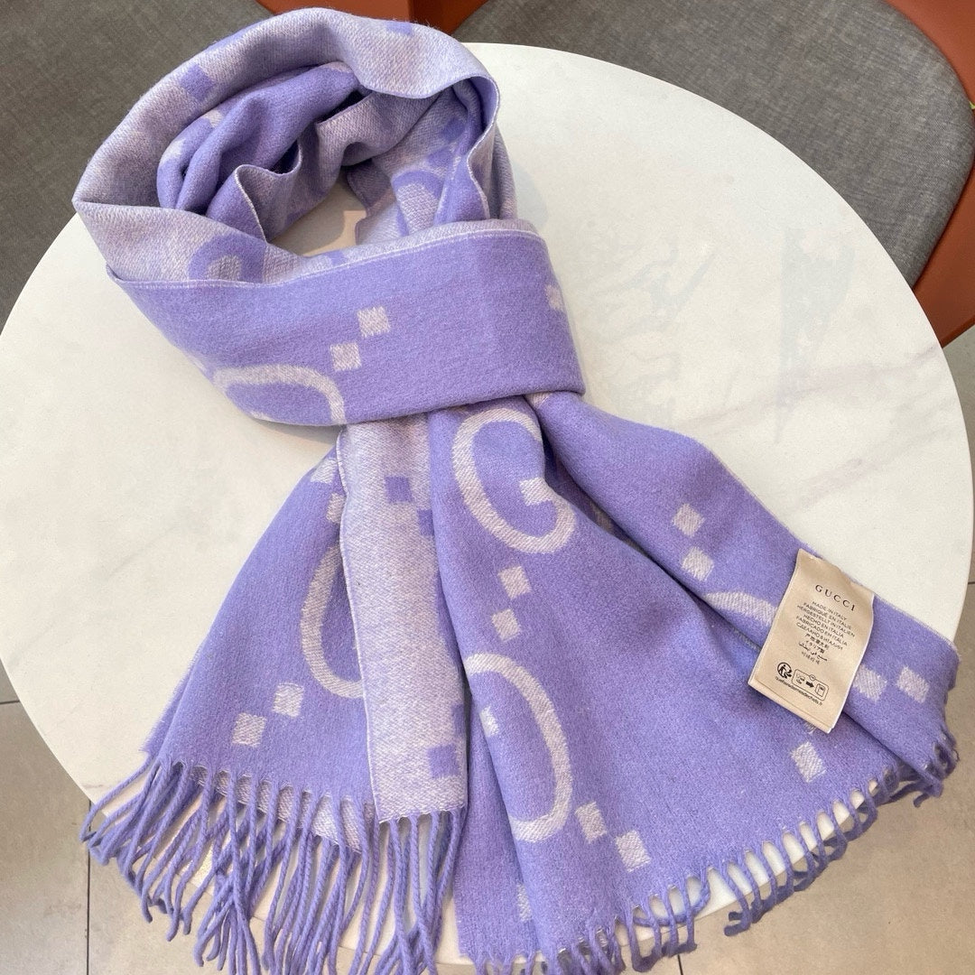GG JACQUARD PATTERN KNIT SCARF 195 CM WITH TASSELS AMETHYST PURPLE 403752 mysite