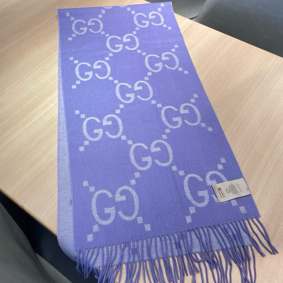 GG JACQUARD PATTERN KNIT SCARF 195 CM WITH TASSELS AMETHYST PURPLE 403752 mysite