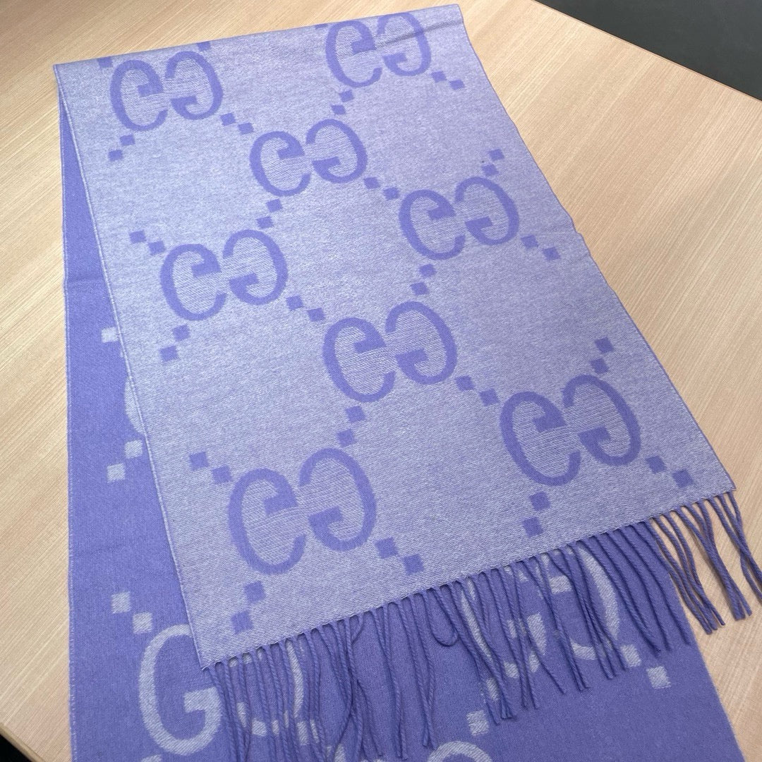GG JACQUARD PATTERN KNIT SCARF 195 CM WITH TASSELS AMETHYST PURPLE 403752 mysite