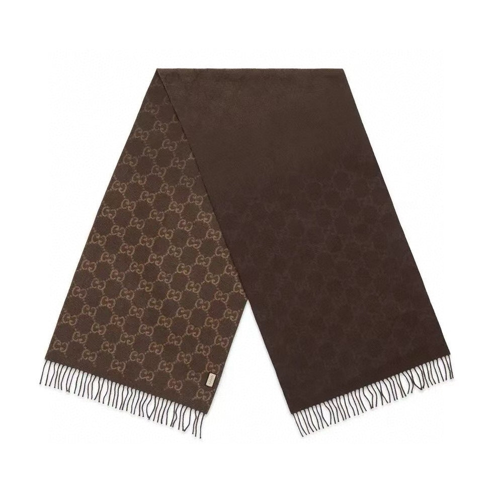 SCARF 200 CM CHOCOLATE BROWN GG CASHMERE JACQUARD 405133 mysite