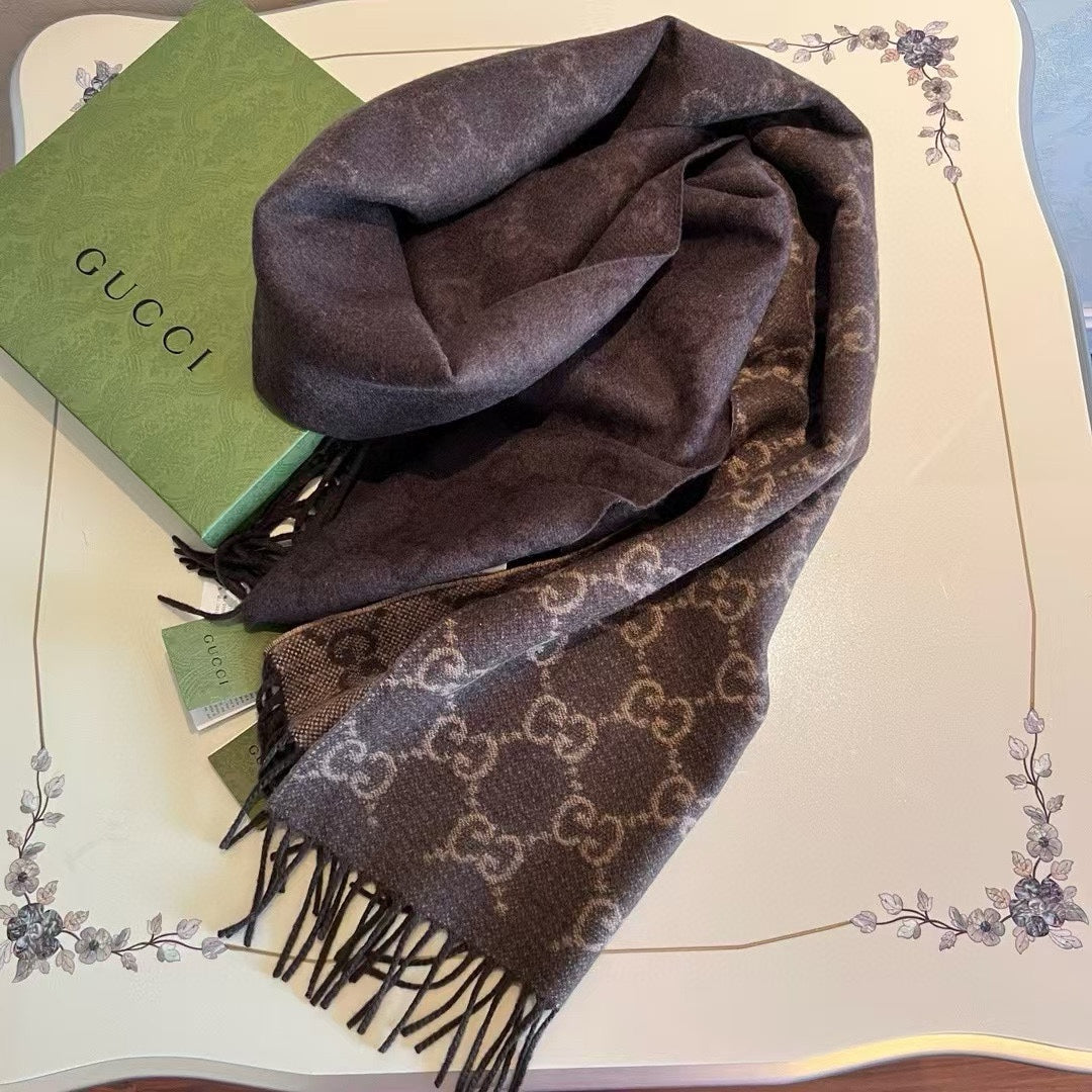 SCARF 200 CM CHOCOLATE BROWN GG CASHMERE JACQUARD 405133 mysite