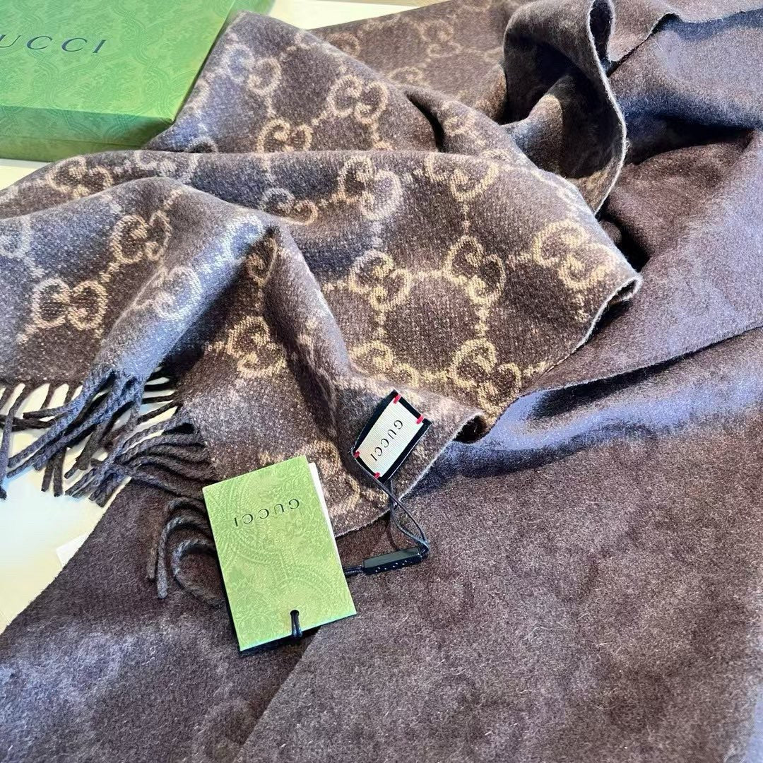 SCARF 200 CM CHOCOLATE BROWN GG CASHMERE JACQUARD 405133 mysite
