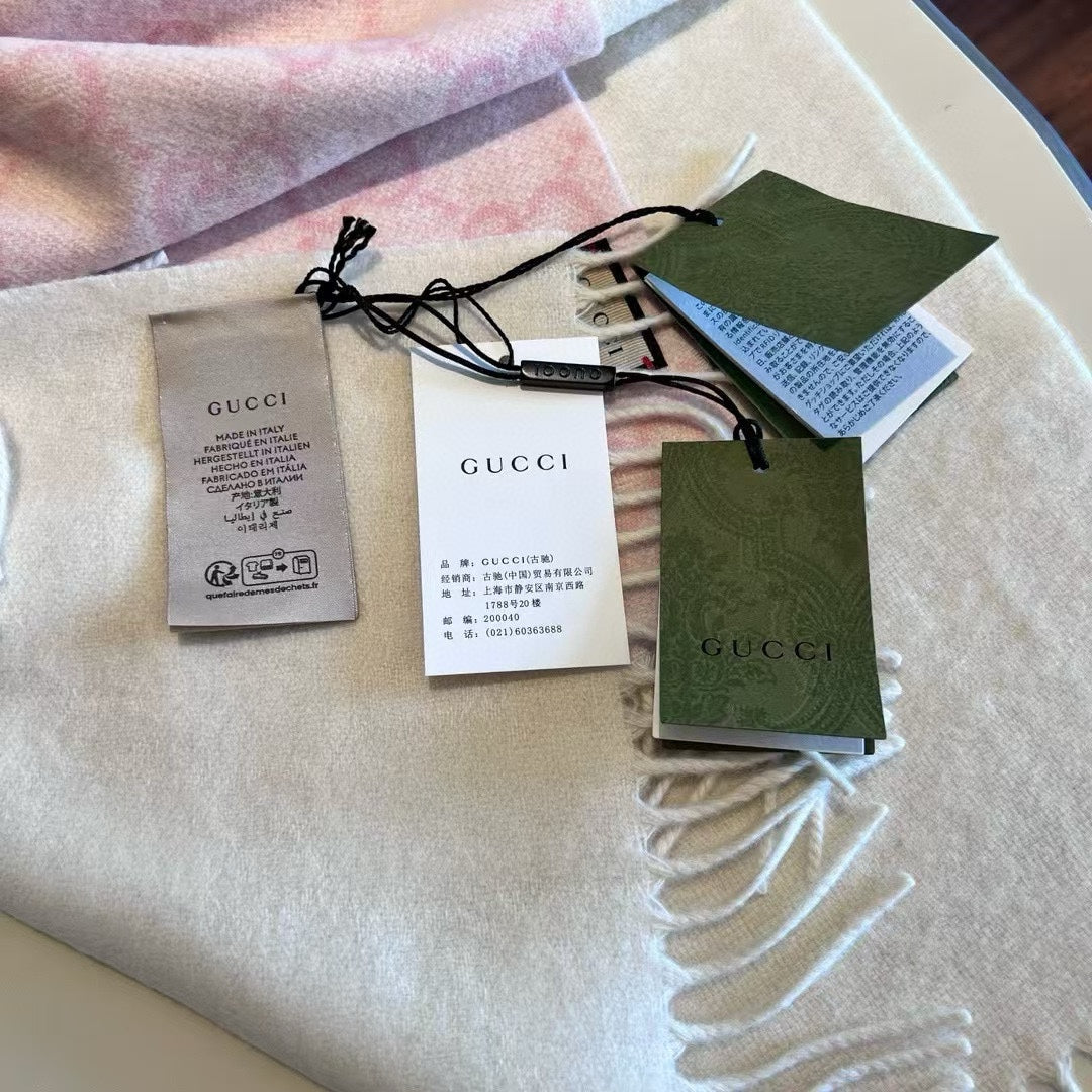 SCARF 200 CM LIGHT PINK AND IVORY GG CASHMERE JACQUARD 405134 mysite