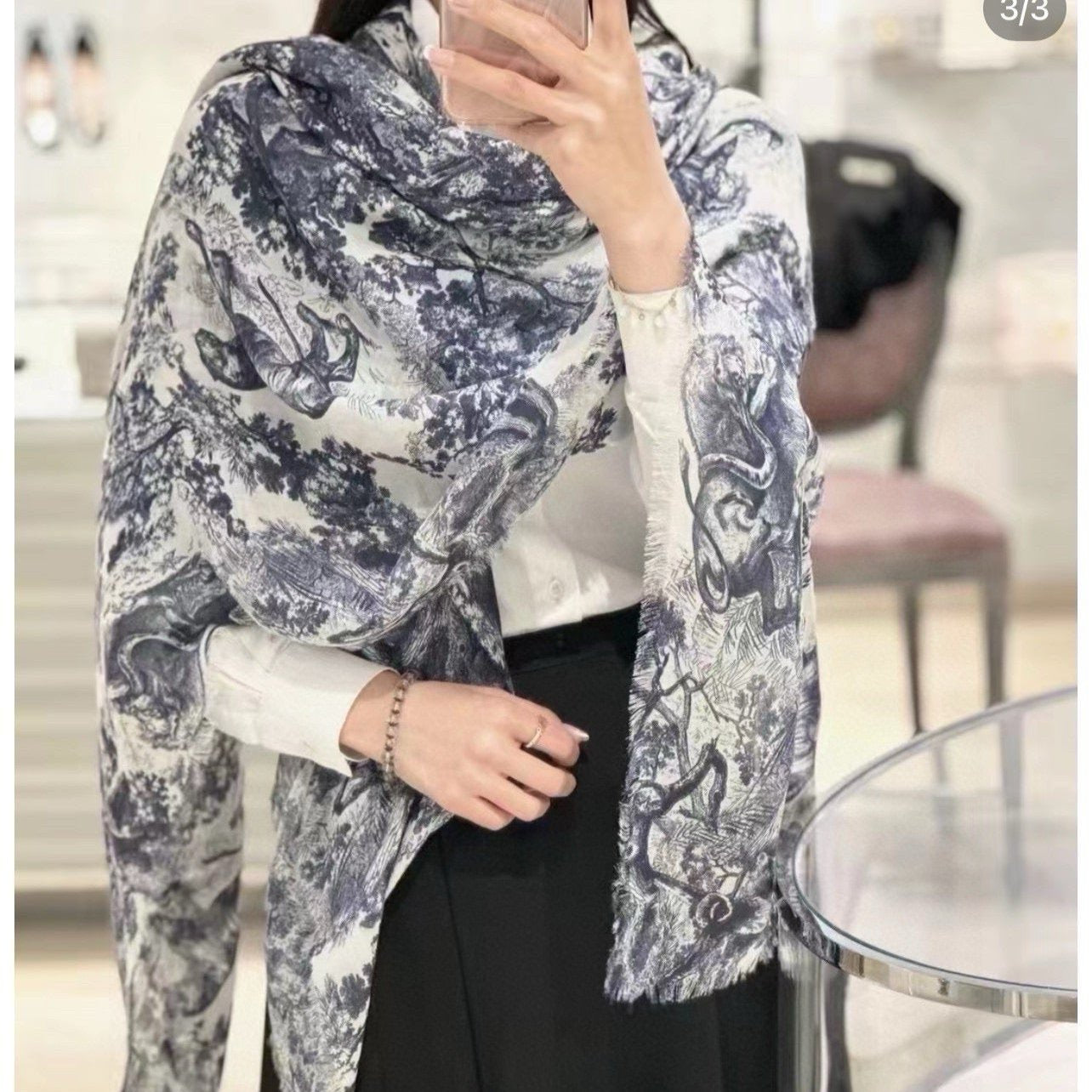 SCARF 180 CM IN STONE BLUE SILK AND CASHMERE 418263 mysite