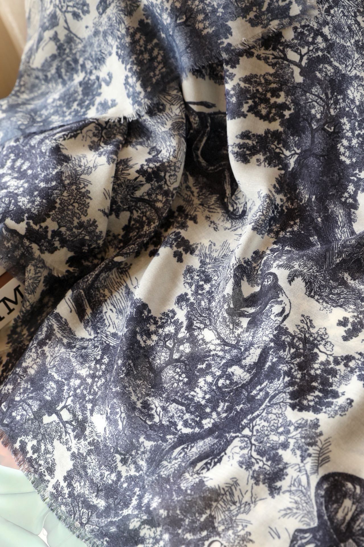 SCARF 180 CM IN STONE BLUE SILK AND CASHMERE 418263 mysite