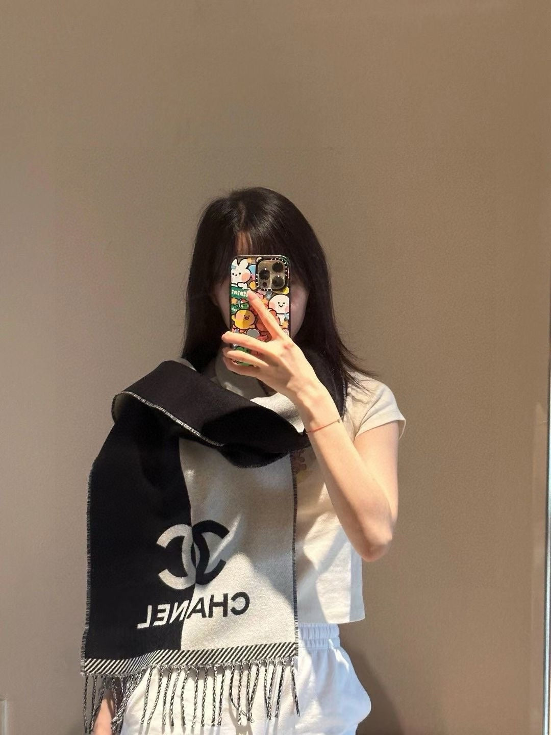 CC Scarf 200 CM In Black Mix Grey Wool And Cashmere 418269 mysite