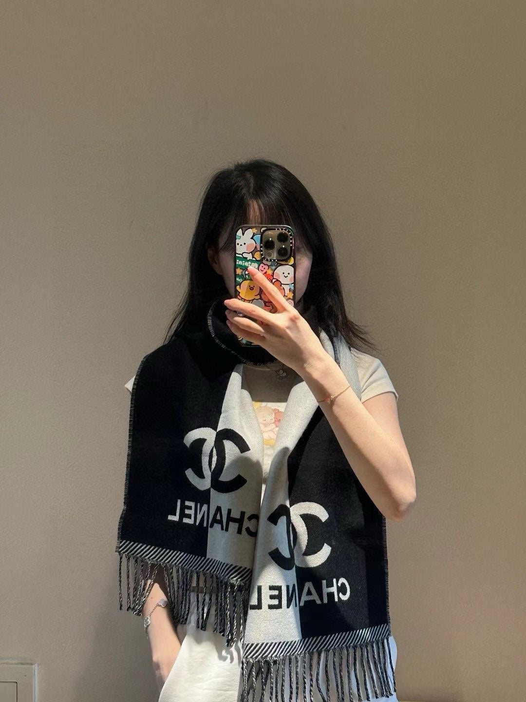 CC Scarf 200 CM In Black Mix Grey Wool And Cashmere 418269 mysite