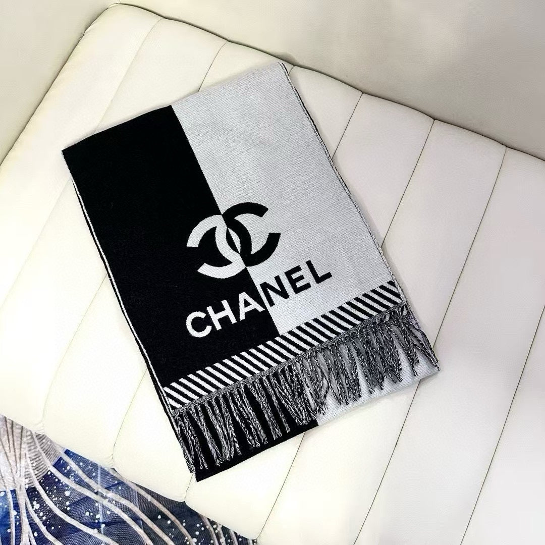 CC Scarf 200 CM In Black Mix Grey Wool And Cashmere 418269 mysite