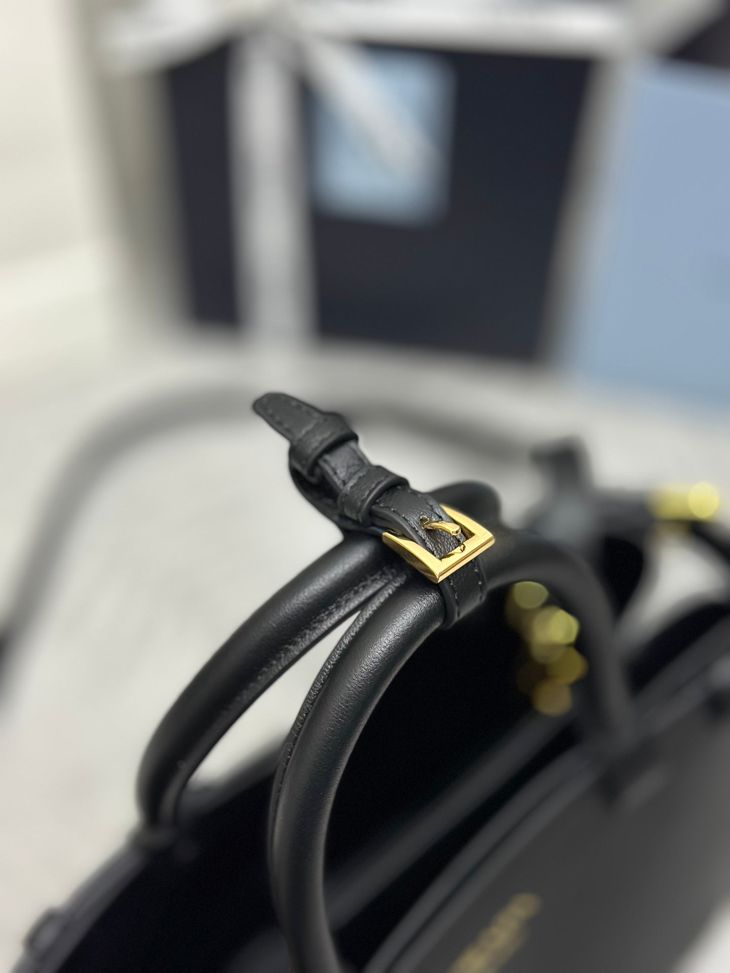 Prada Buckle Tote Bag 28cm Black Grain Cowhide mysite