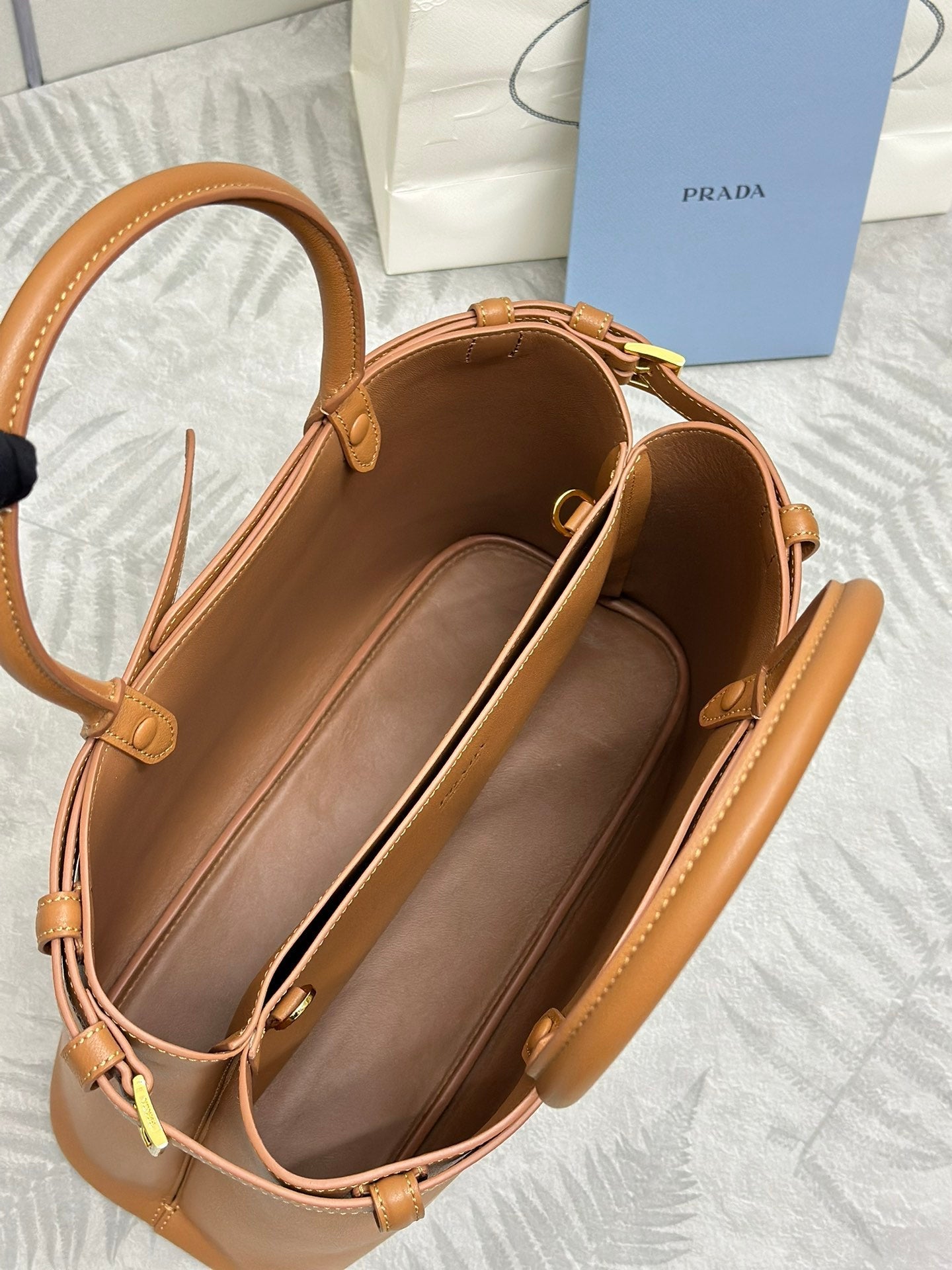 Prada Buckle Tote Bag 35cm Brown Cowhide mysite