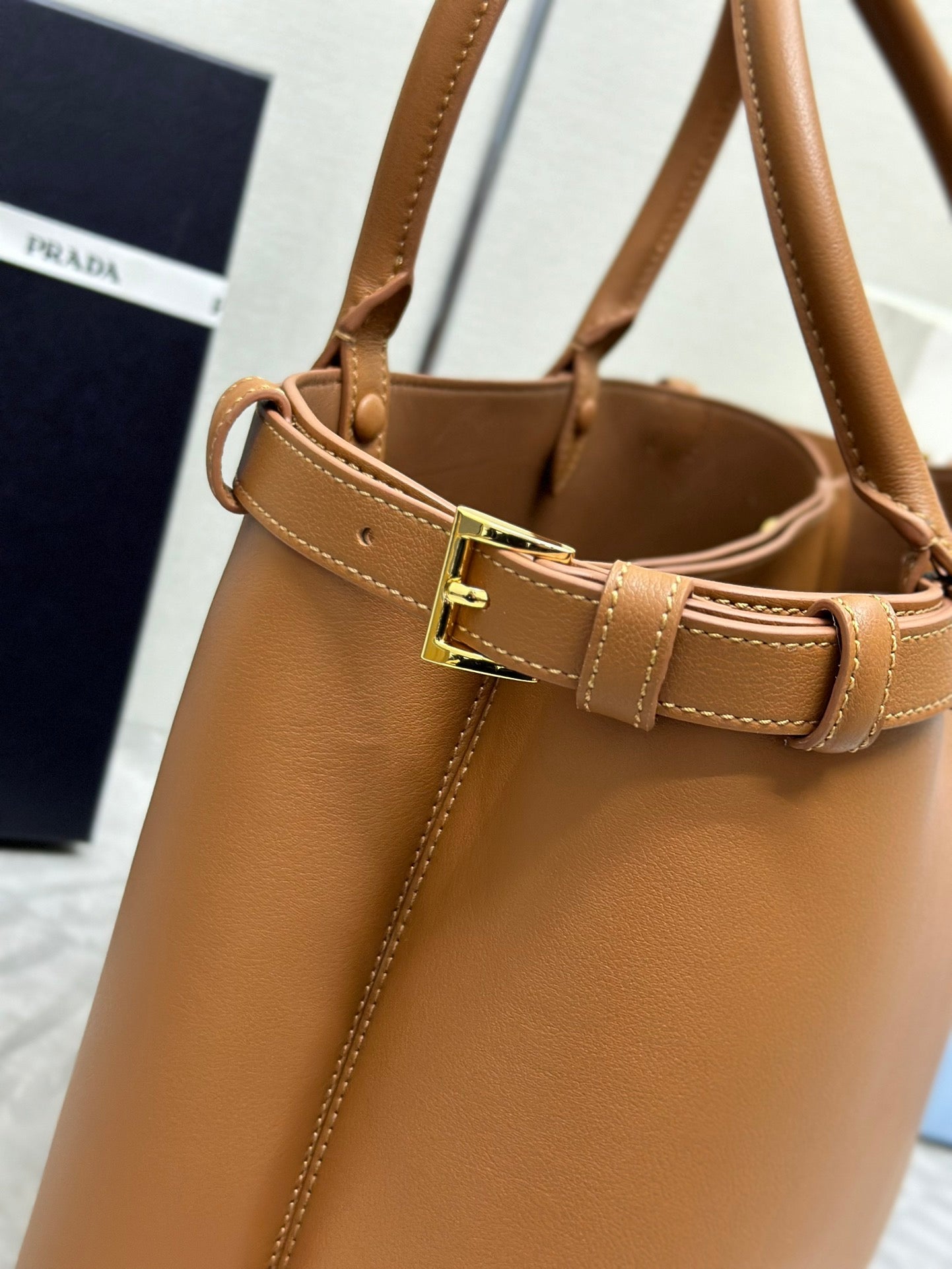 Prada Buckle Tote Bag 35cm Brown Cowhide mysite