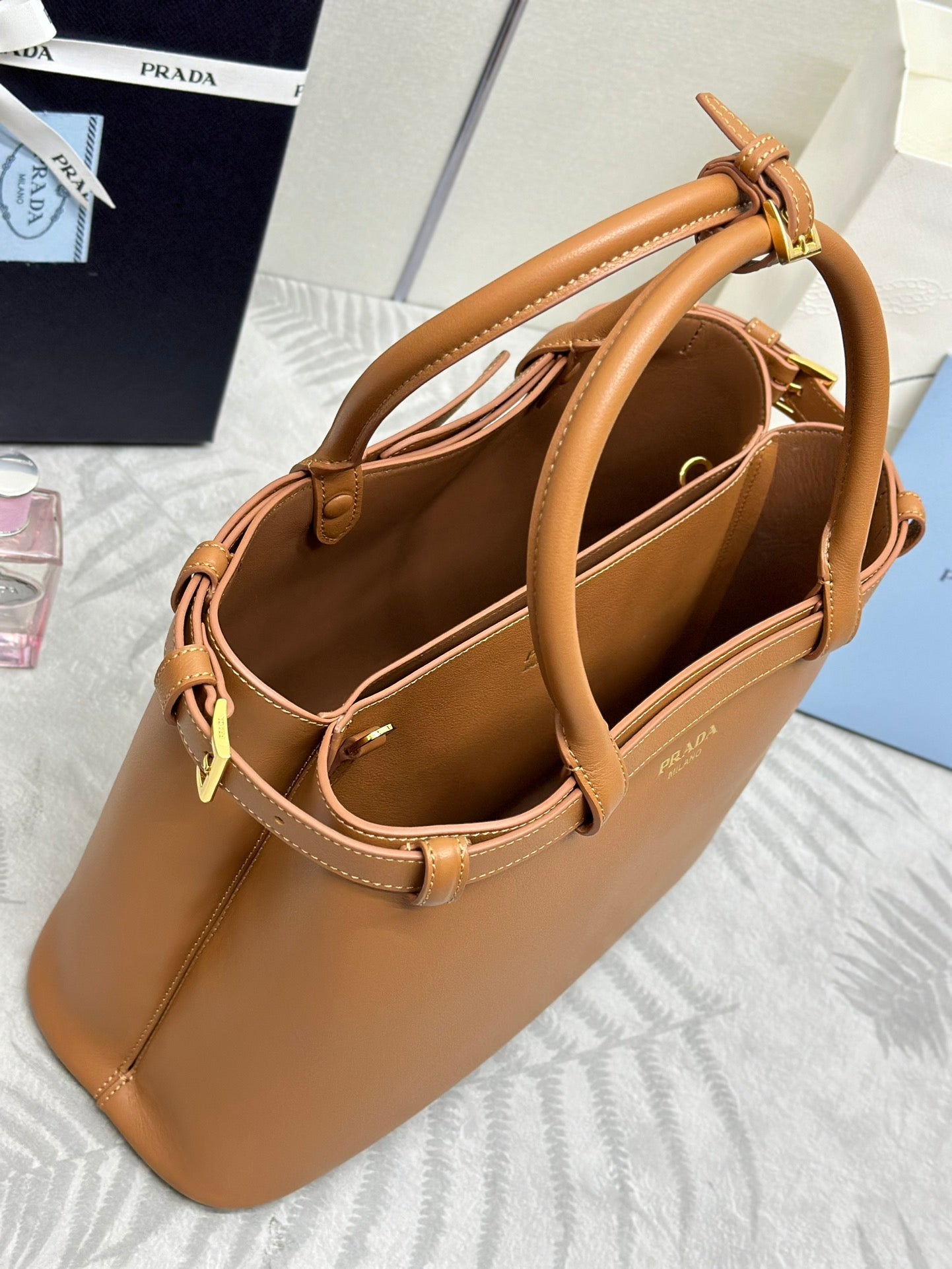 Prada Buckle Tote Bag 35cm Brown Cowhide mysite