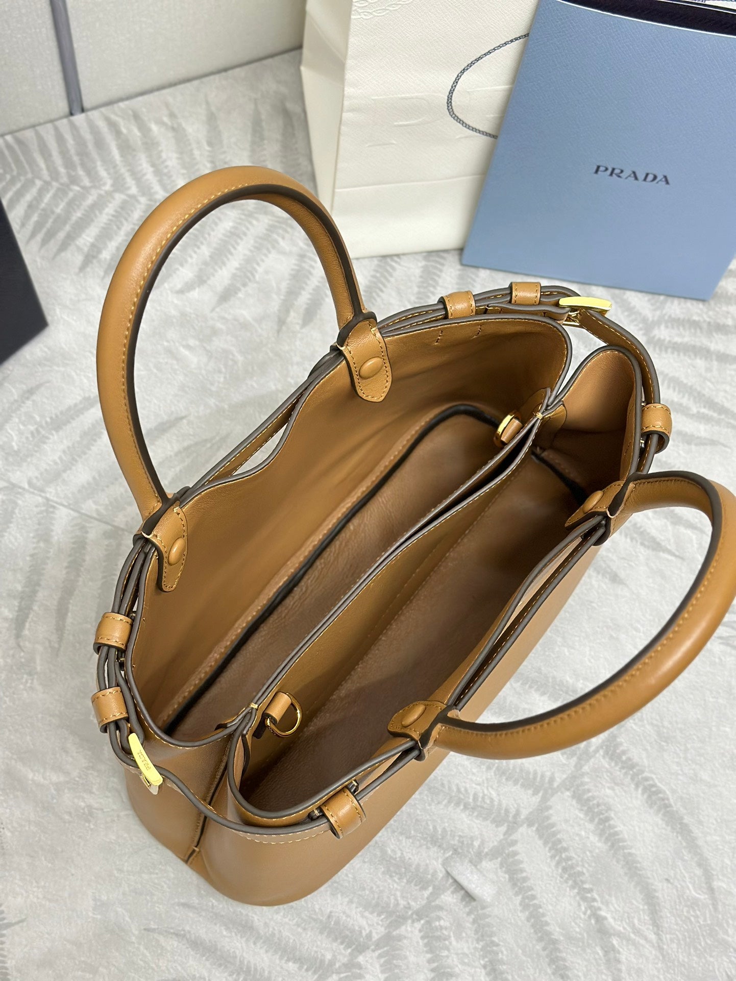 Prada Buckle Tote Bag 28cm Brown Cowhide mysite