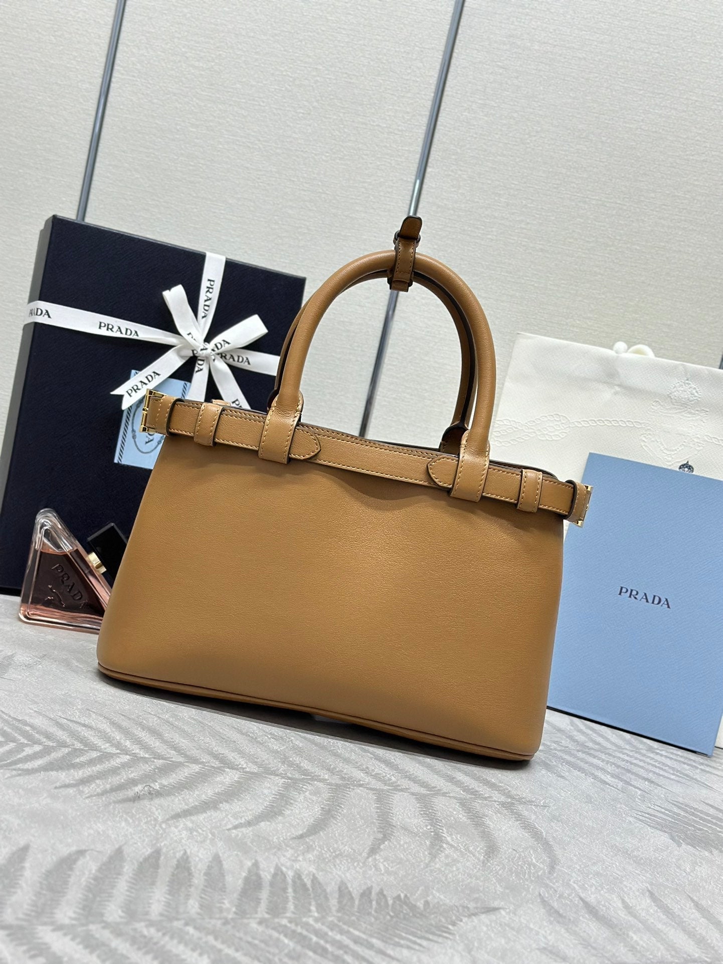 Prada Buckle Tote Bag 28cm Brown Cowhide mysite