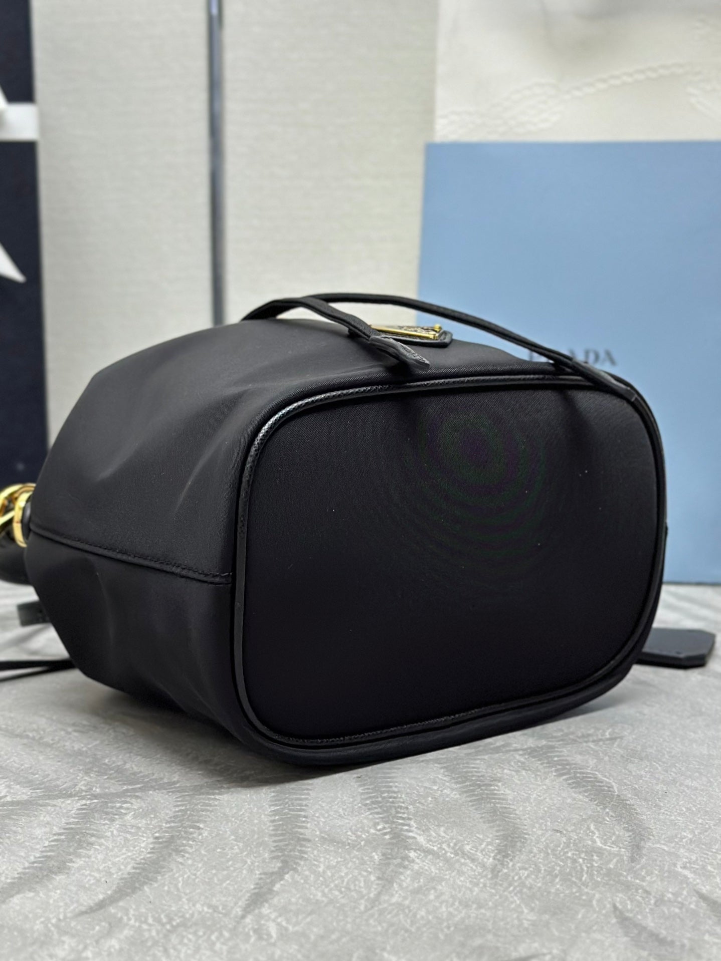 BUCKET BAG 19 IN BLACK RE-NYLON AND CALFSKIN HANDLE mysite