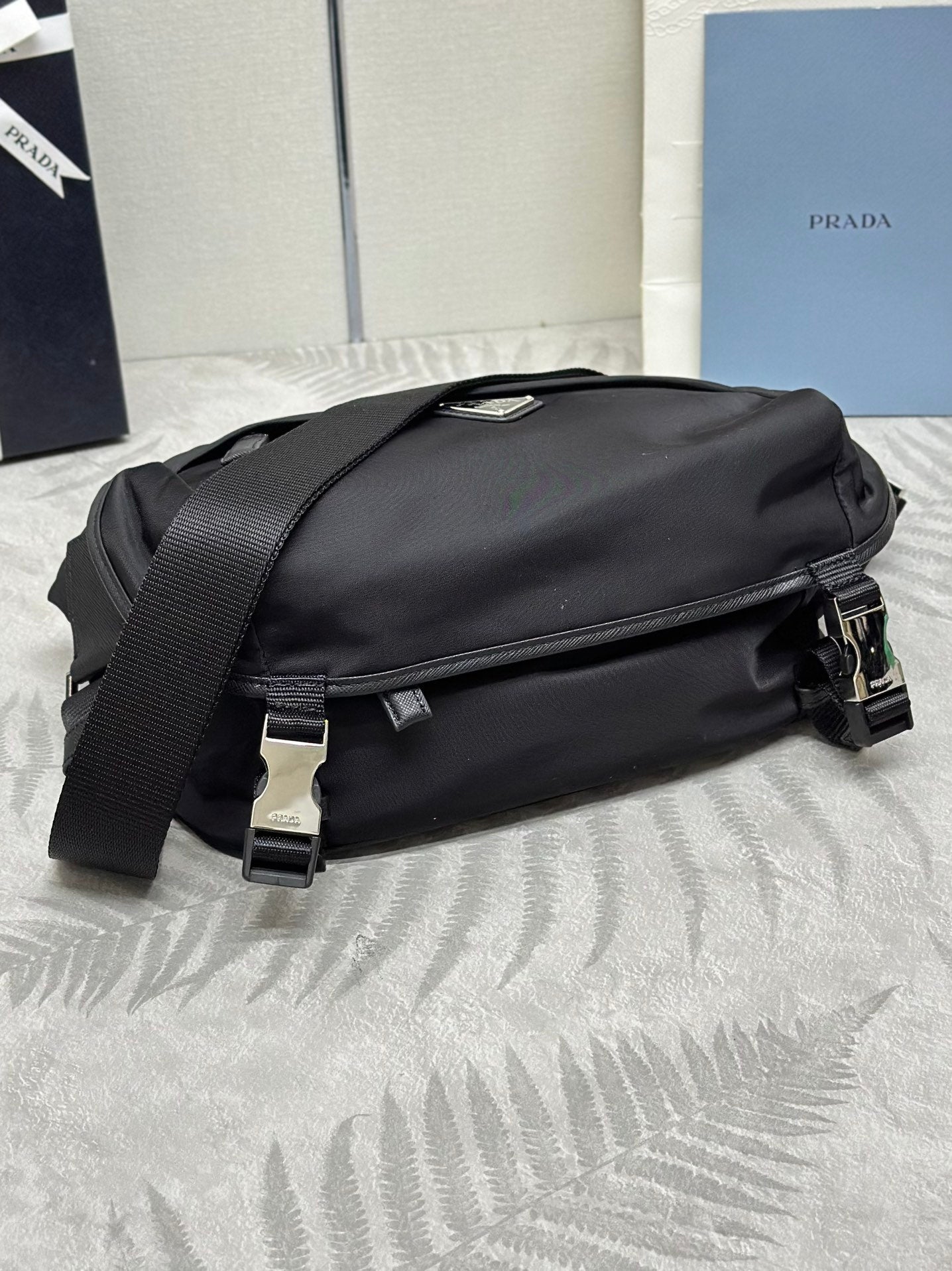 SHOULDER BAG 27 IN BLACK RE-NYLON TRIANGLE LOGO mysite