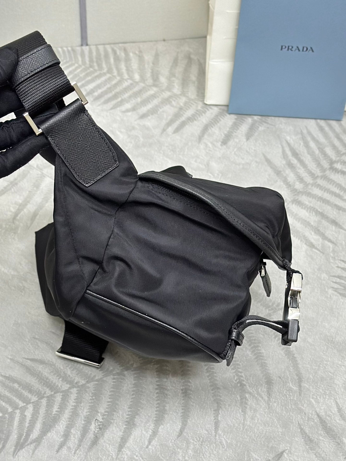 SHOULDER BAG 27 IN BLACK RE-NYLON TRIANGLE LOGO mysite