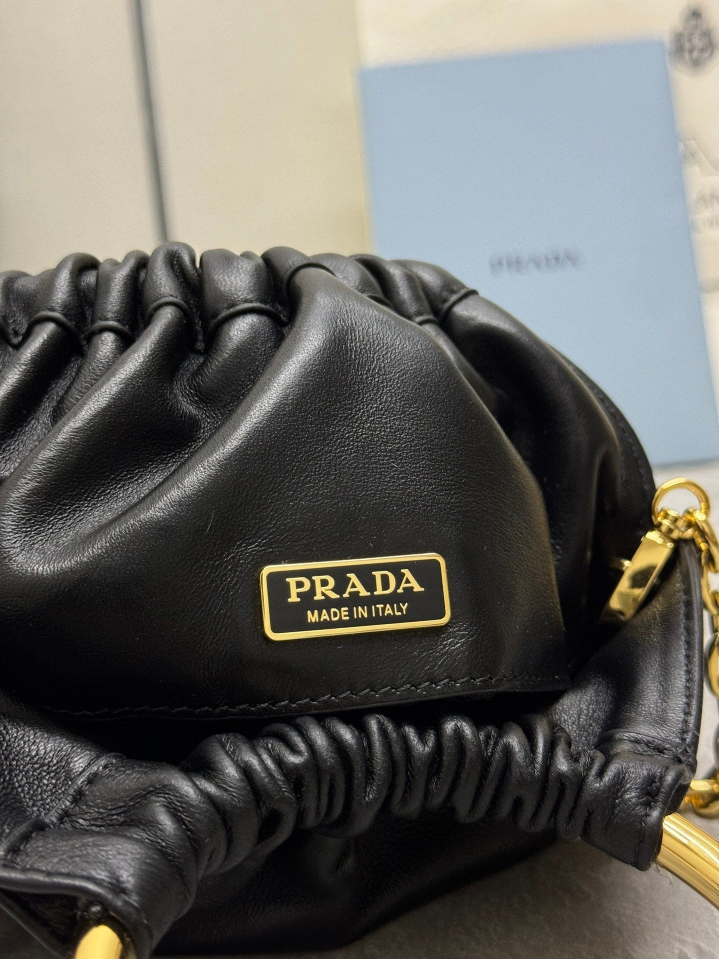 MINI BUCKET BAG 19 IN BLACK SOFT NAPPA LAMBSKIN GOLD HARDWARE mysite
