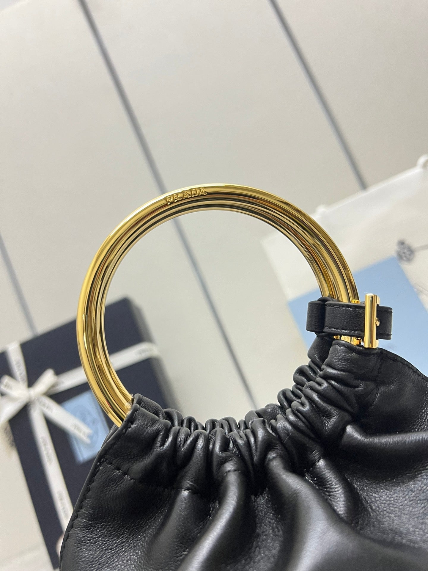 MINI BUCKET BAG 19 IN BLACK SOFT NAPPA LAMBSKIN GOLD HARDWARE mysite