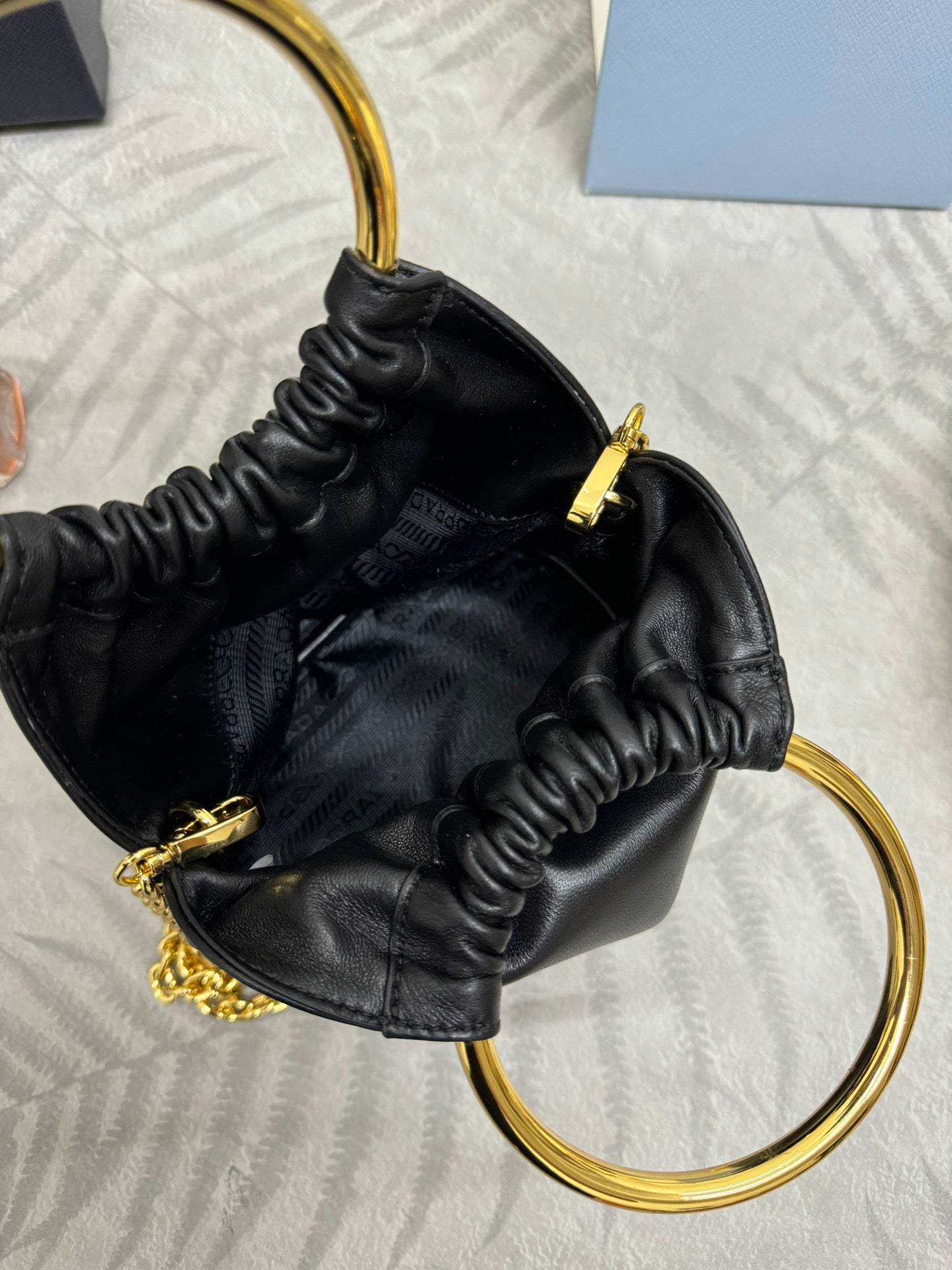 MINI BUCKET BAG 19 IN BLACK SOFT NAPPA LAMBSKIN GOLD HARDWARE mysite
