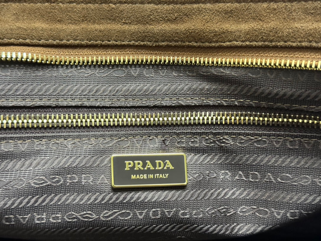 TOTE BAG WITH BELT 42 IN RUSSET BROWN SUEDE GOLD HARDWARE mysite