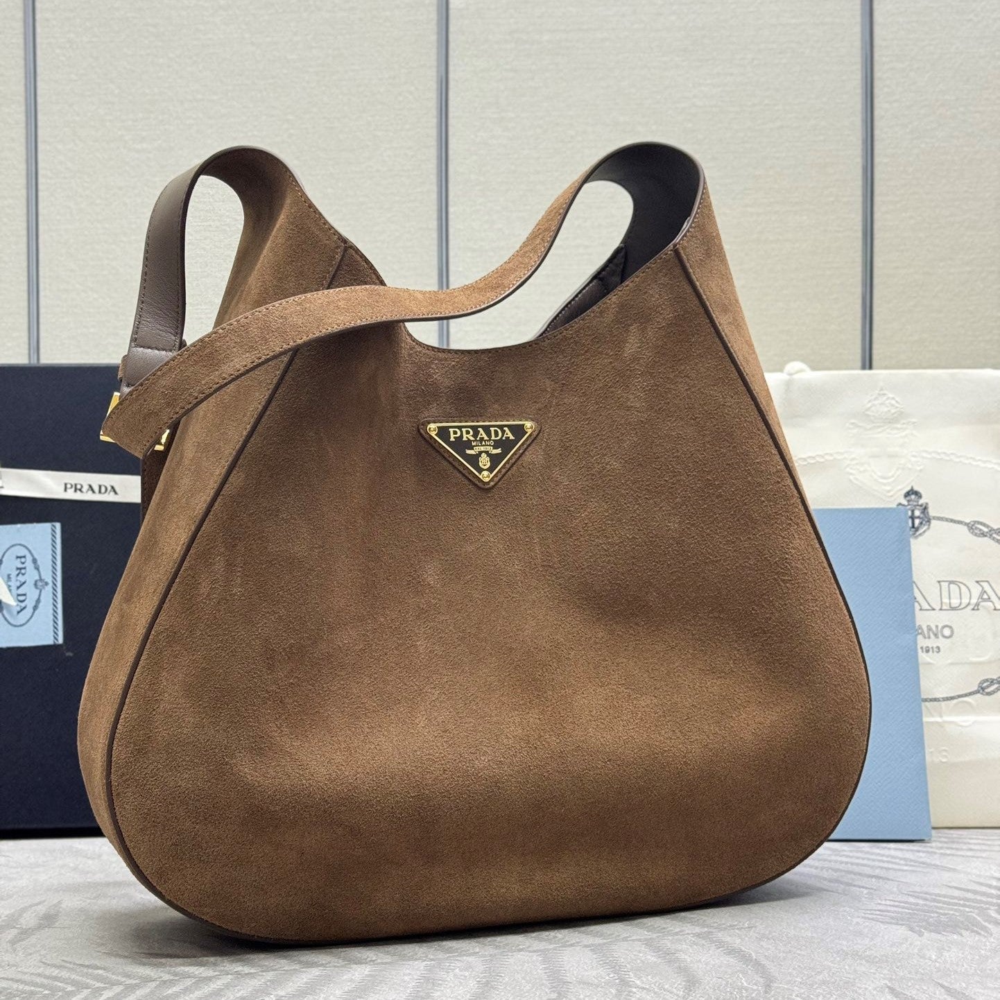Prada Cleo Crossbodybag 40cm Brown Nubuck Leather mysite