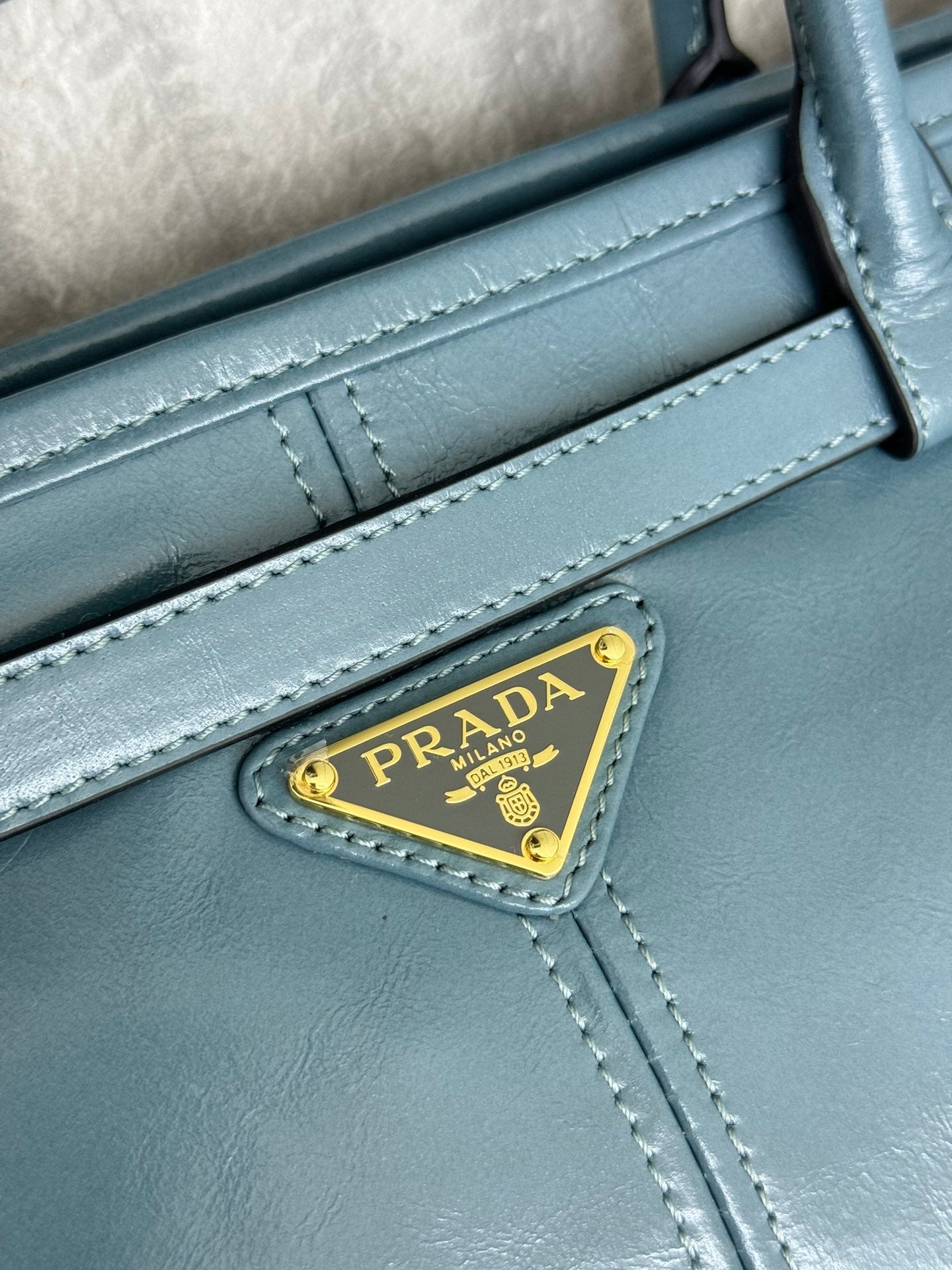 Prada Bonnie Extra-Large 42cm Blue Gray Calfskin mysite
