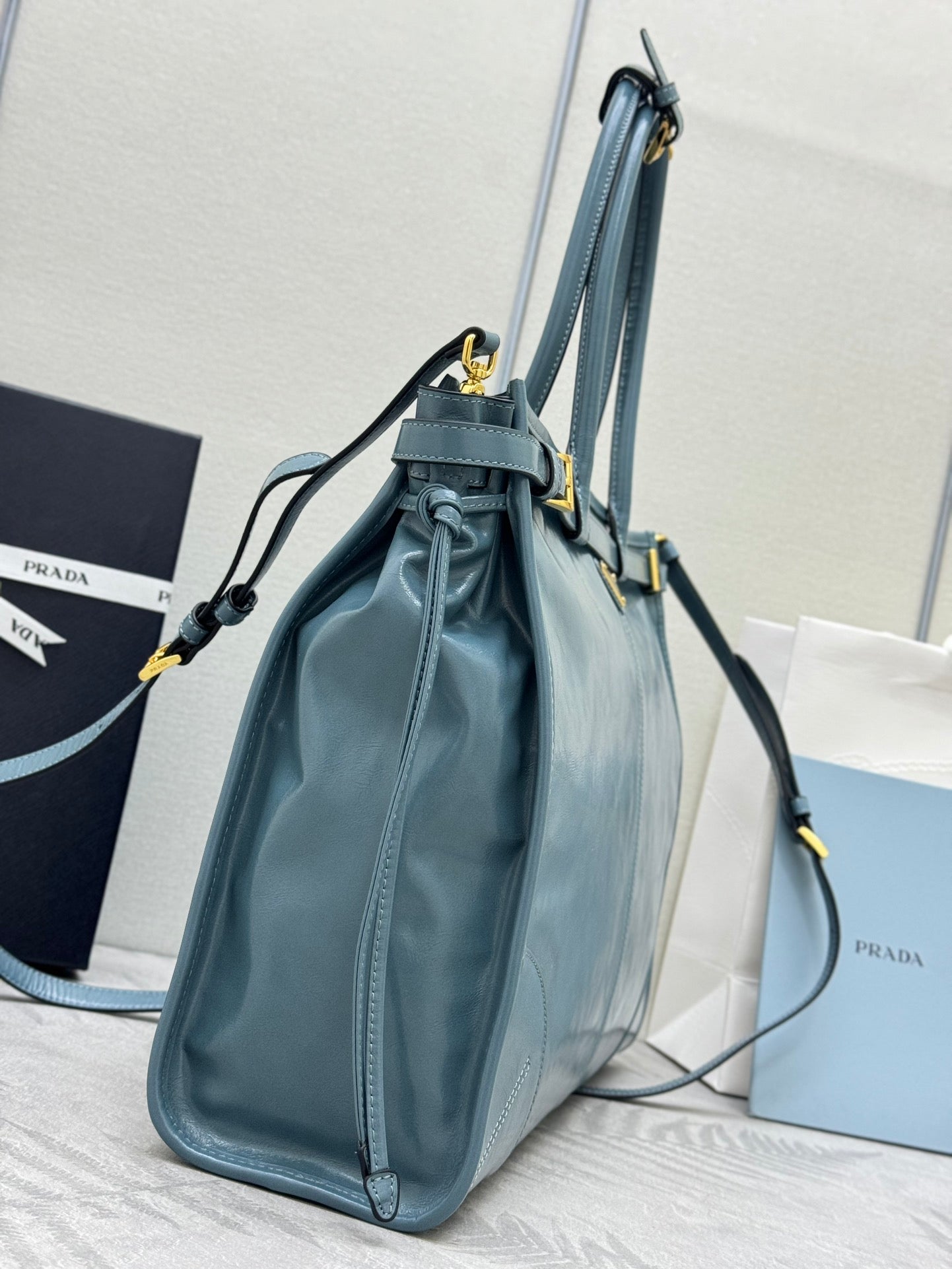 Prada Bonnie Extra-Large 42cm Blue Gray Calfskin mysite