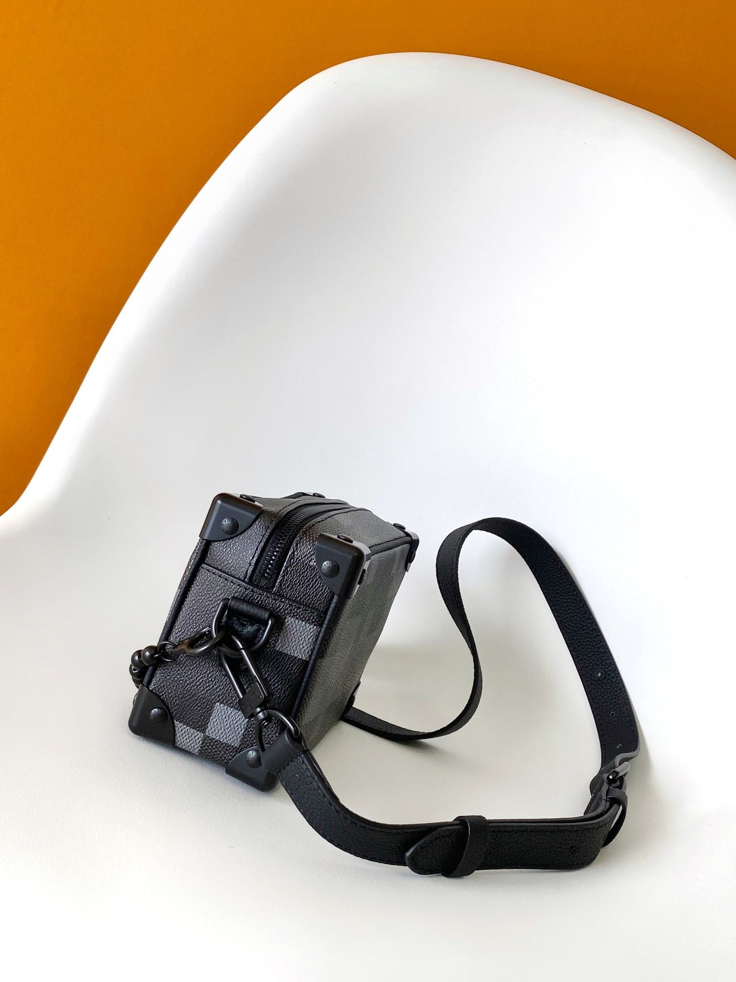 Lv Mini Soft Trunk 18.5 Black Damoflage Black Canvas- Black Metal mysite