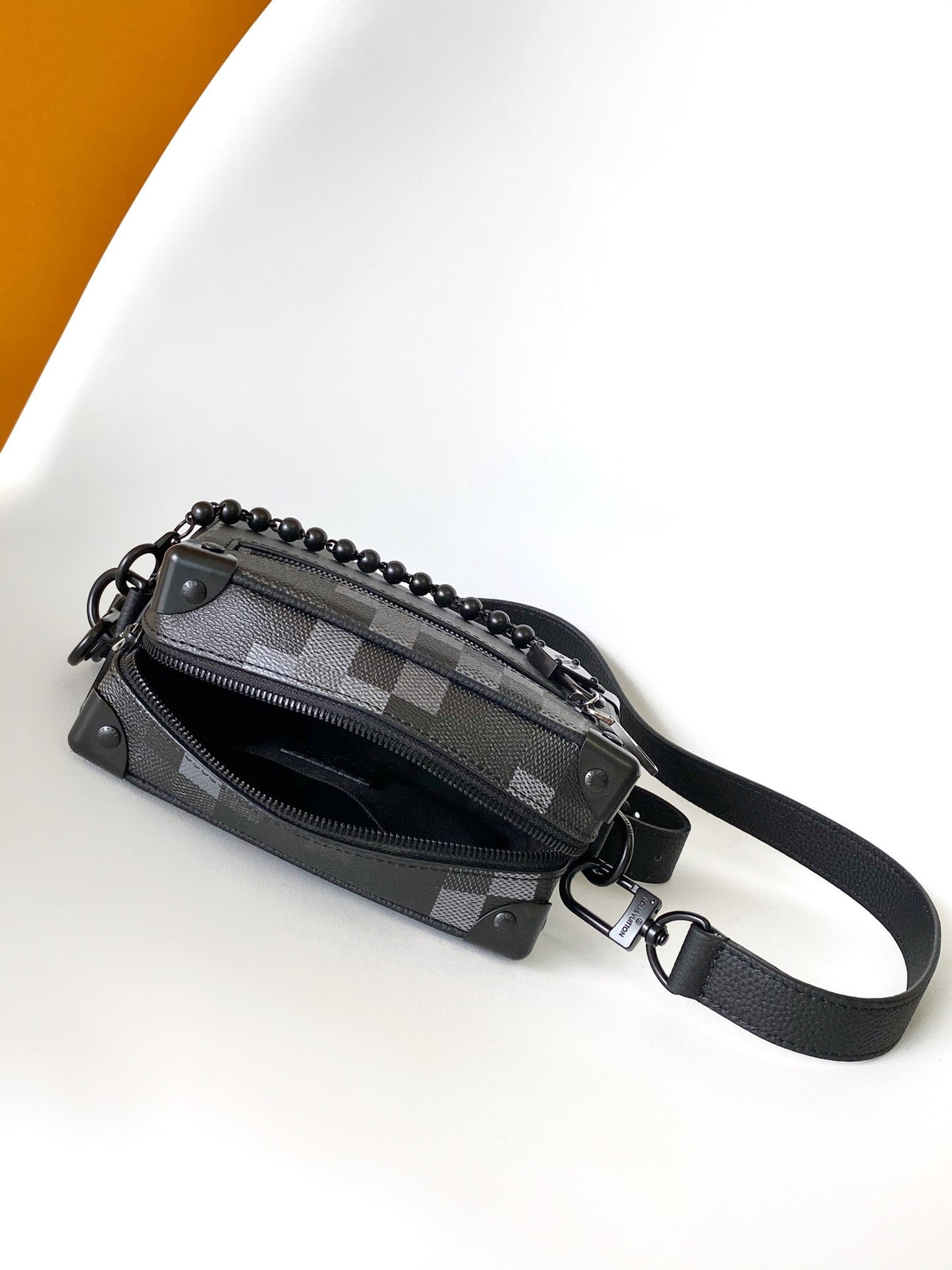 Lv Mini Soft Trunk 18.5 Black Damoflage Black Canvas- Black Metal mysite