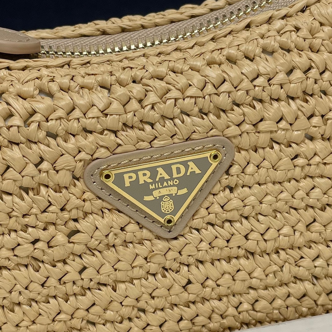 WOVEN HOBO BAG 23 IN BEIGE RAFFIA GOLD HARDWARE TRIANGLE LOGO mysite