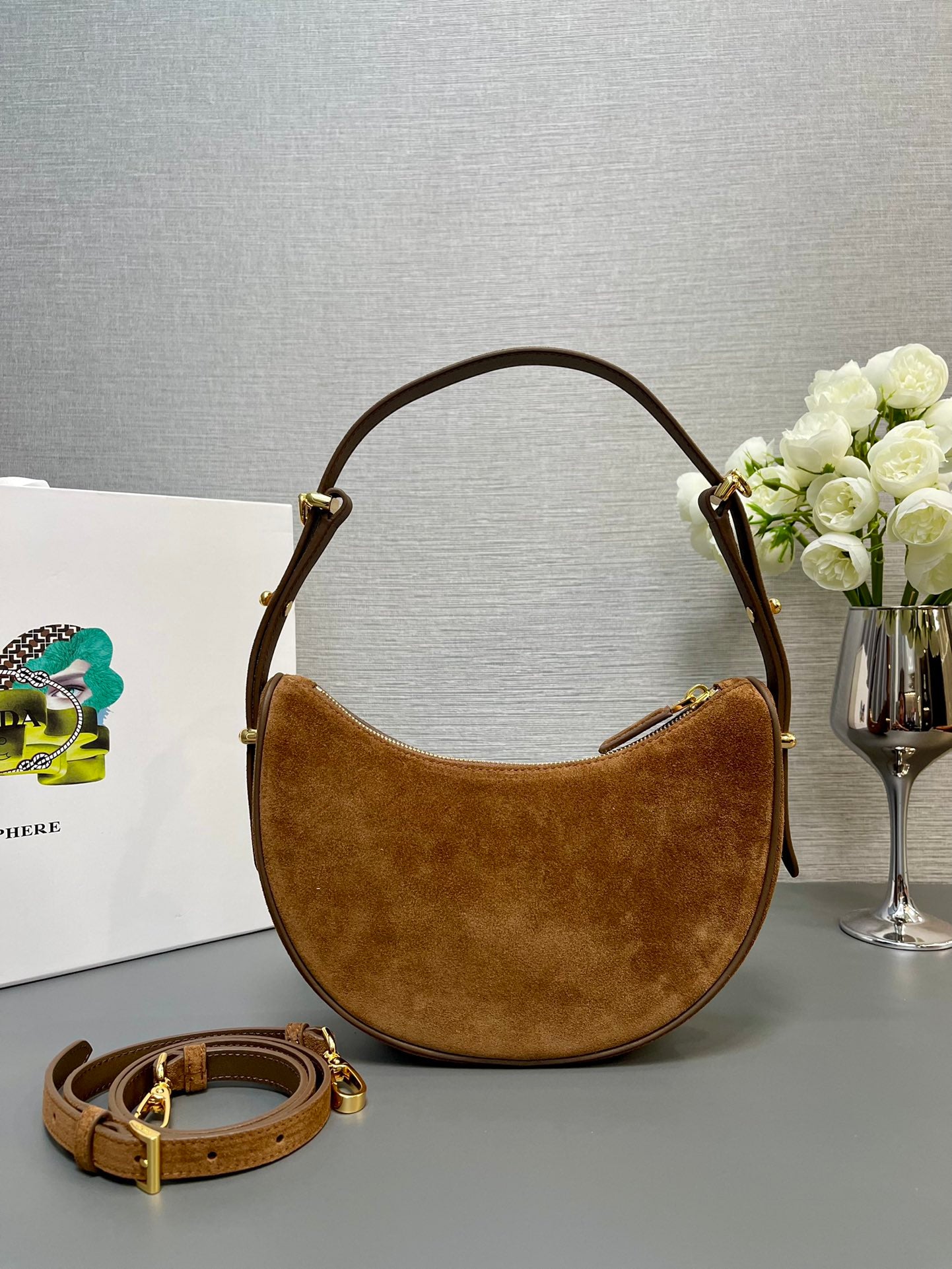 MOON HANDBAG 22 IN RUSSET BROWN SUEDE mysite