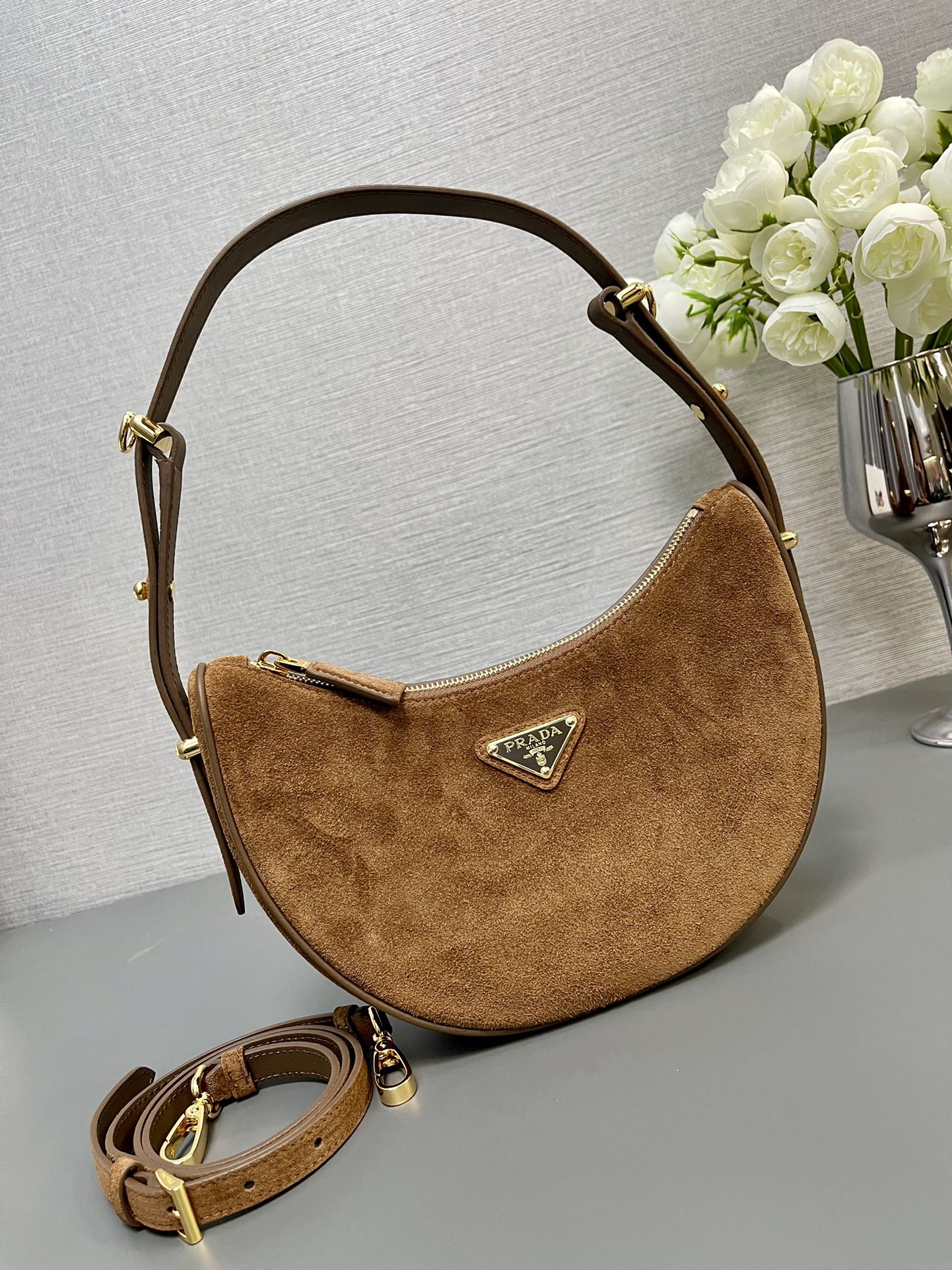 MOON HANDBAG 22 IN RUSSET BROWN SUEDE mysite