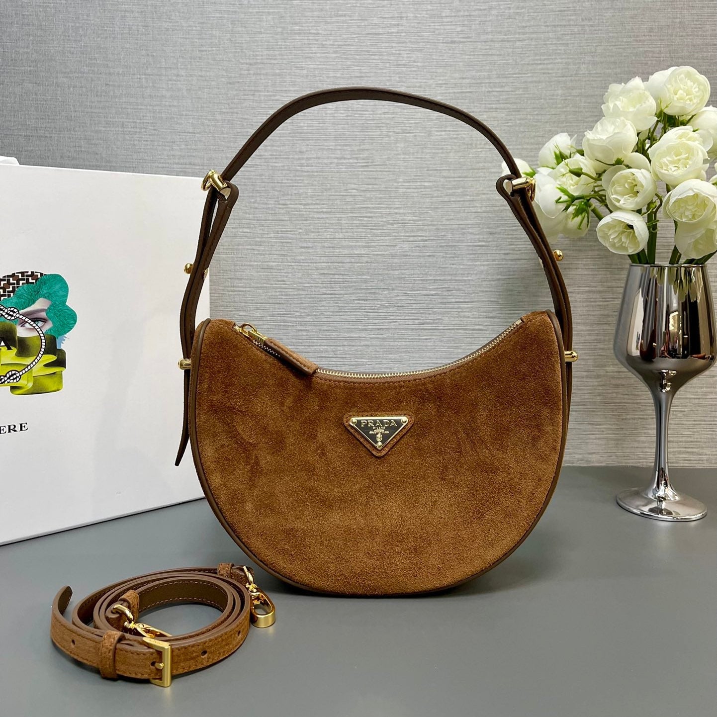 MOON HANDBAG 22 IN RUSSET BROWN SUEDE mysite