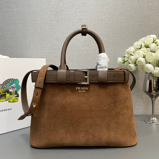 SMALL TOTE BAG WITH BELT 32 IN RUSSET BROWN SUEDE mysite