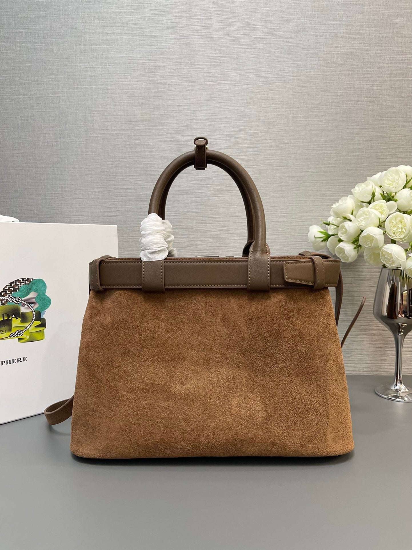 SMALL TOTE BAG WITH BELT 32 IN RUSSET BROWN SUEDE mysite